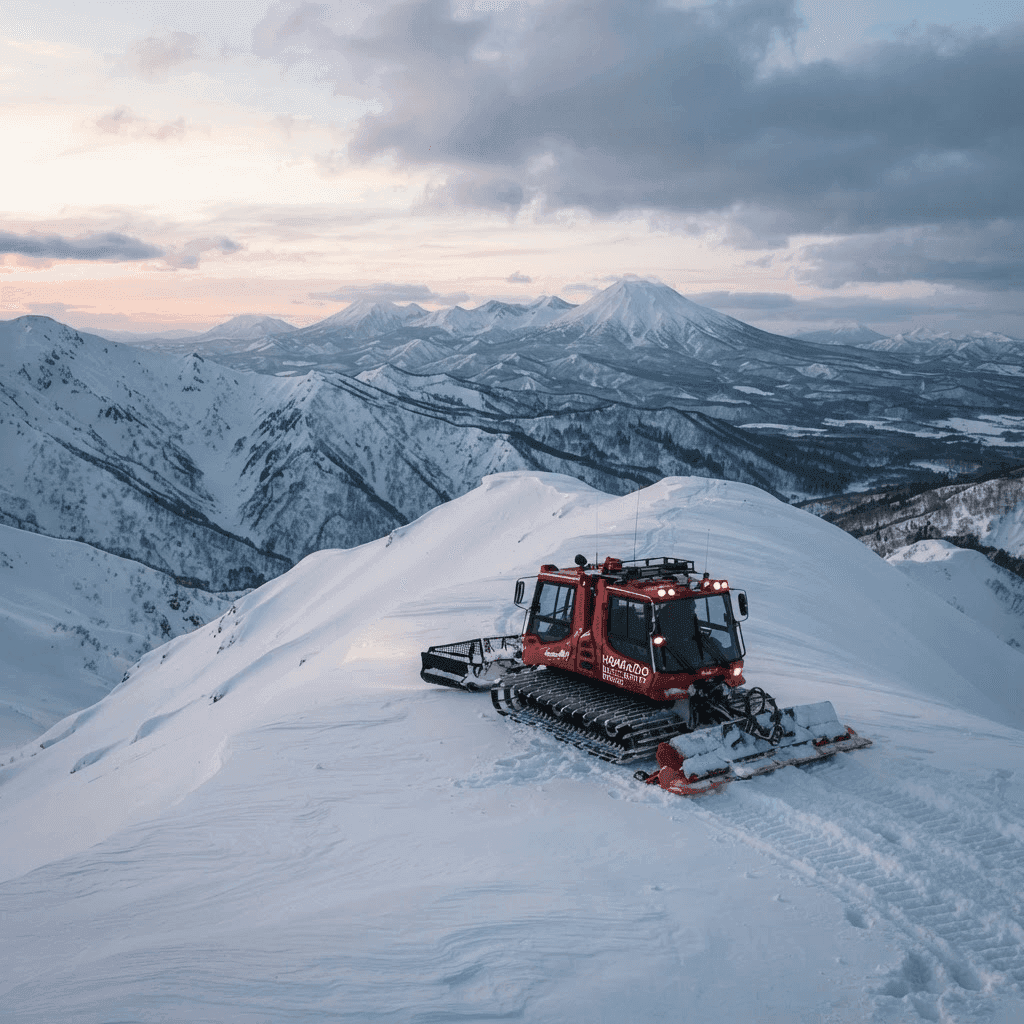 Snowcat on a Hokkaido ridgeline at dawn